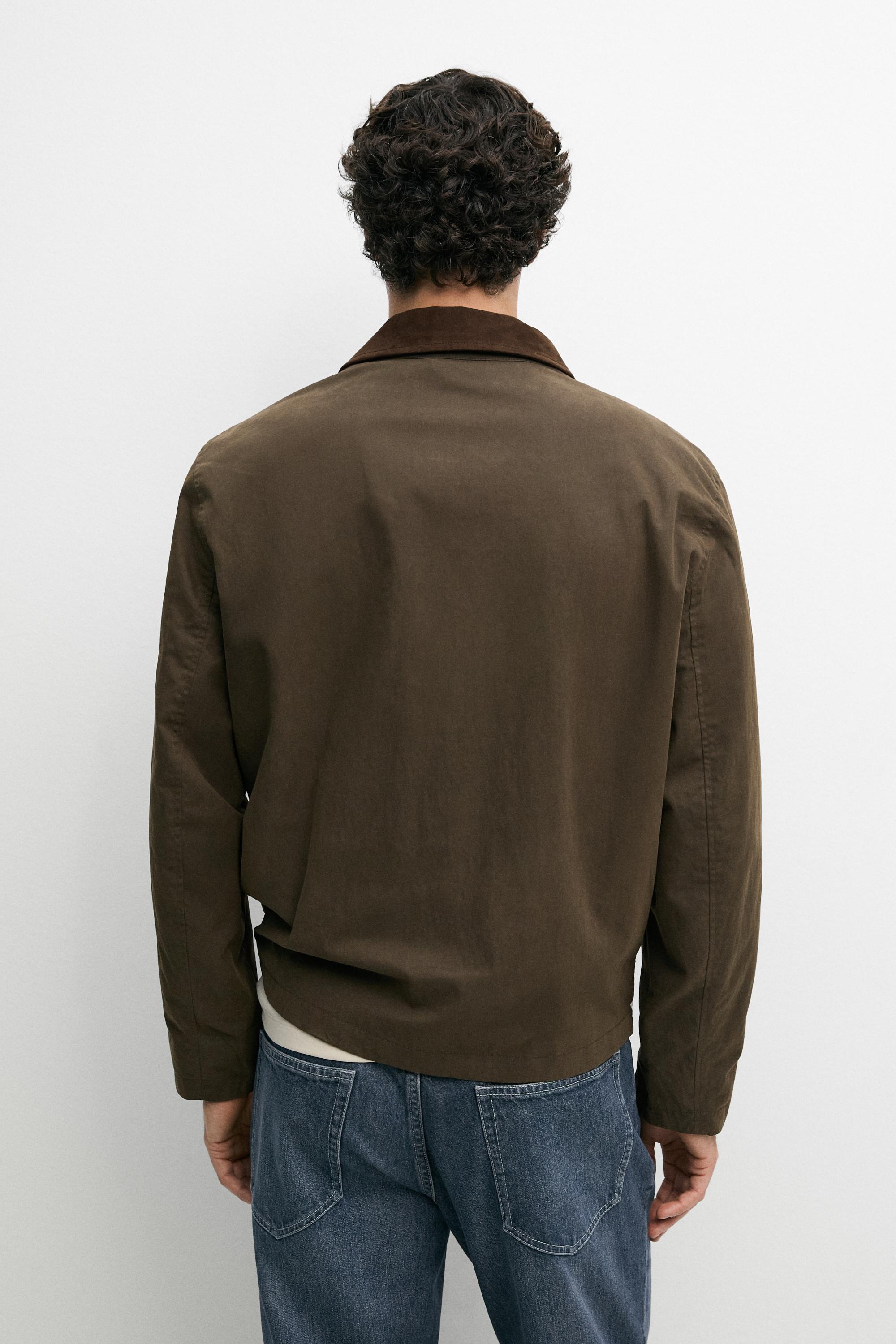 Jacket with leather collar detail