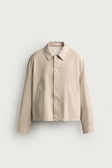 Zara 方版剪裁垂墜感襯衫式外套 - 米色