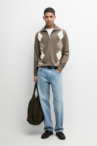 Zara Argyle quarter-zip knit sweater - 548 - Image 0