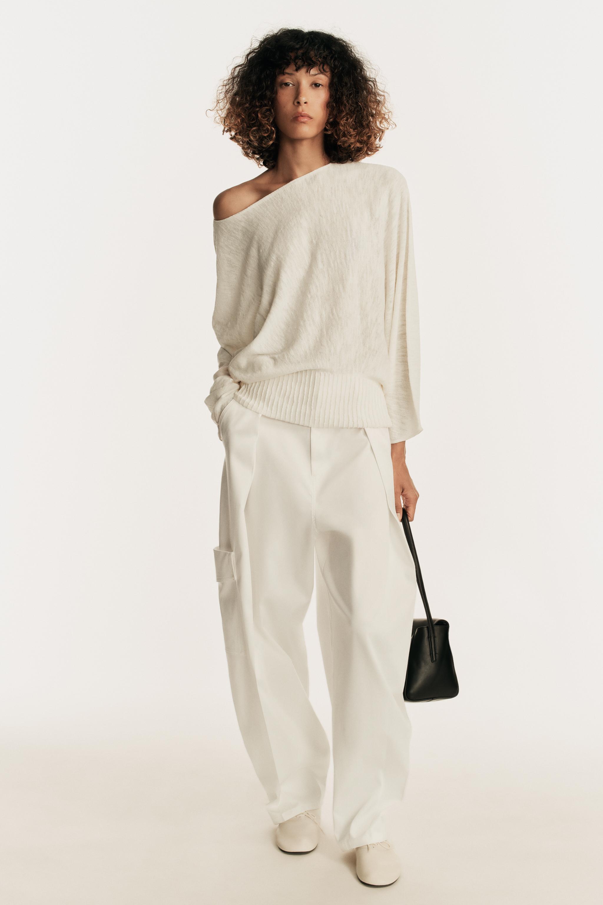 VOLUME SLEEVE KNIT JUMPER — Ecru