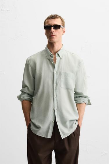 Zara LINEN - COTTON SHIRT - Sea green