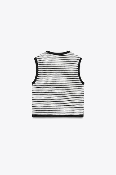 JACQUARD BUTTON WAISTCOAT TOP - Blue/White by Zara - Image 6