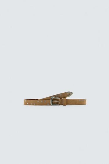 CINTURÓN PIEL TACHAS LIMITED EDITION - Beige de Zara