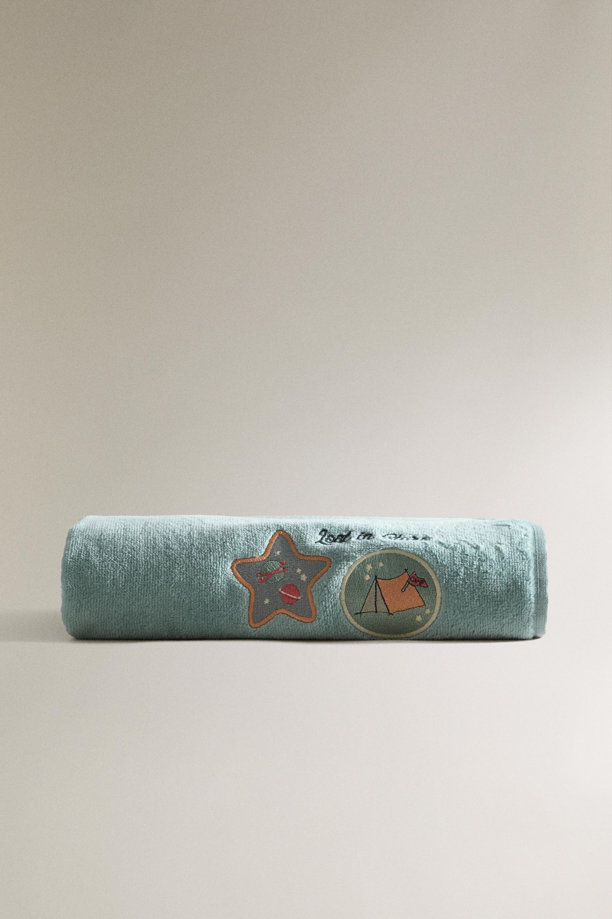 SERVIETTE DE BAIN ENFANT VELOURS PATCHWORK ESPACE