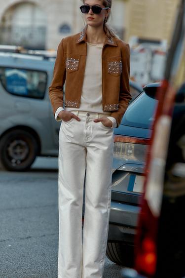 Zara FAUX SUEDE STUDDED JACKET - Brown - Image 0