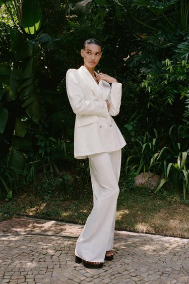 Blazer Blanca Mujer Blazer ZARA Texturizado Blanco Para Mujer