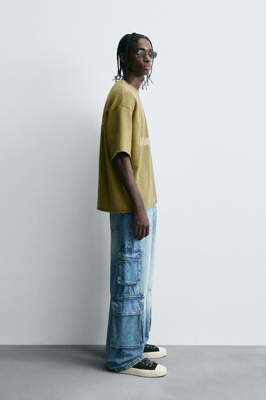 WASHED SWEATSHIRT WITH SLOGAN PRINT - Blue green by Zara - Image 3
