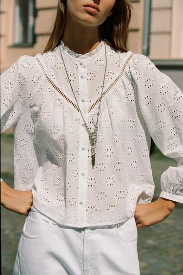 SHIRT WITH CUTWORK EMBROIDERY - White by Zara - Image 2