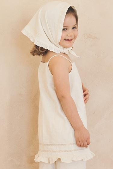 COTTON LINEN LACE RUFFLE SCARF LIMITED EDITION - Ecru by Zara