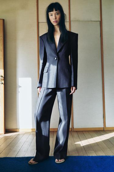 100% LINEN HERRINGBONE TROUSERS - Indigo od Zare