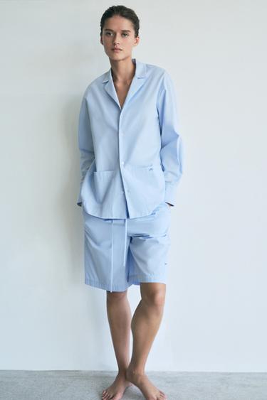 CAMISA PIJAMERA ALGODÓN - Azul pastel de Zara - Imagen 0