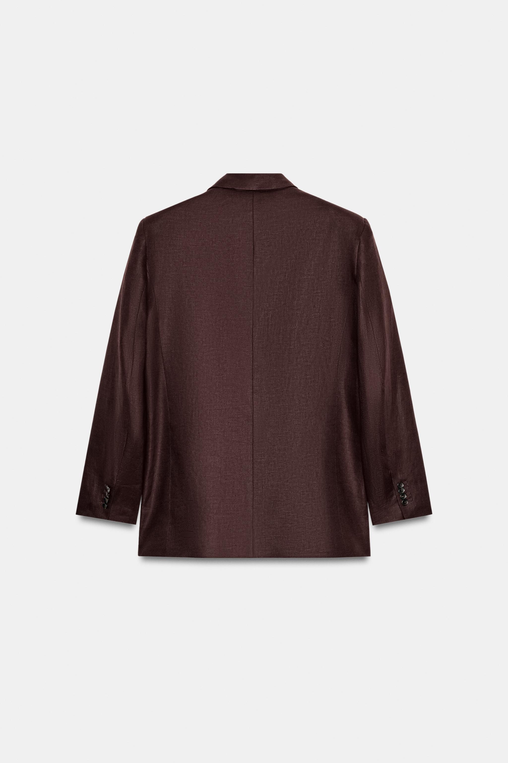 VESTE À BOUTONNAGE CROISÉ 100 % LIN ÉPAULETTES