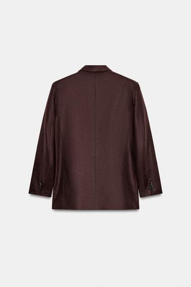 VESTE À BOUTONNAGE CROISÉ 100 % LIN À ÉPAULETTES - Marron de Zara - Image 8