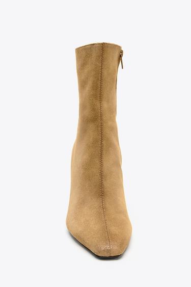 SPLIT SUEDE STILETTO HEEL ANKLE BOOTS - Beige by Zara - Image 3