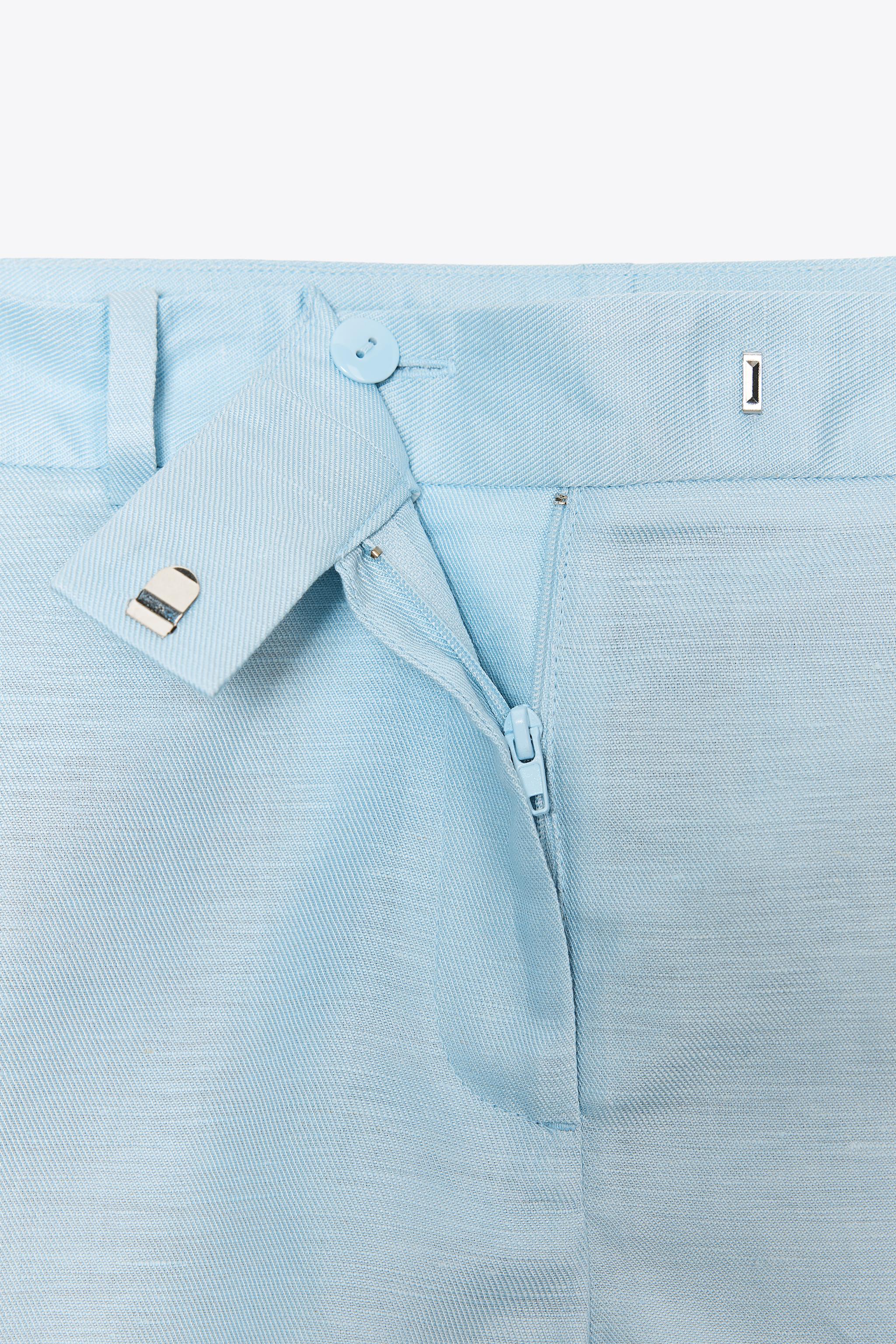 ZARA リネン ミッドライズ バミューダパンツ 2753/629 リネン ミッドライズ バミューダパンツ - ライトブルー | ZARA