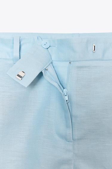 MID-RISE LINEN BLEND BERMUDA SHORTS - Light blue by Zara - Image 6