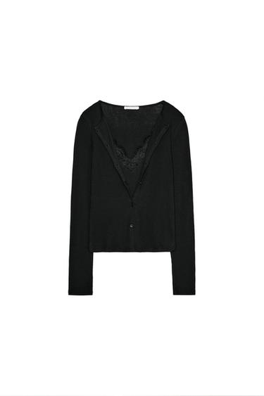 LACE TRIMMED COMBINATION JACKET AND TOP - Black by Zara