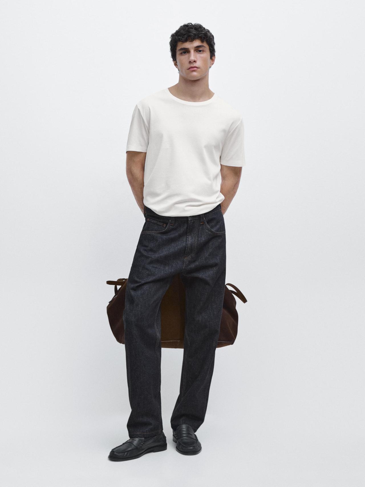 Fitted 100% mercerised cotton T-shirt — Ecru