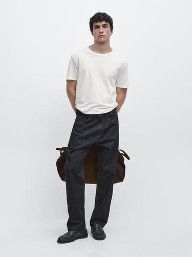 Fitted 100% mercerised cotton T-shirt — Ecru 1