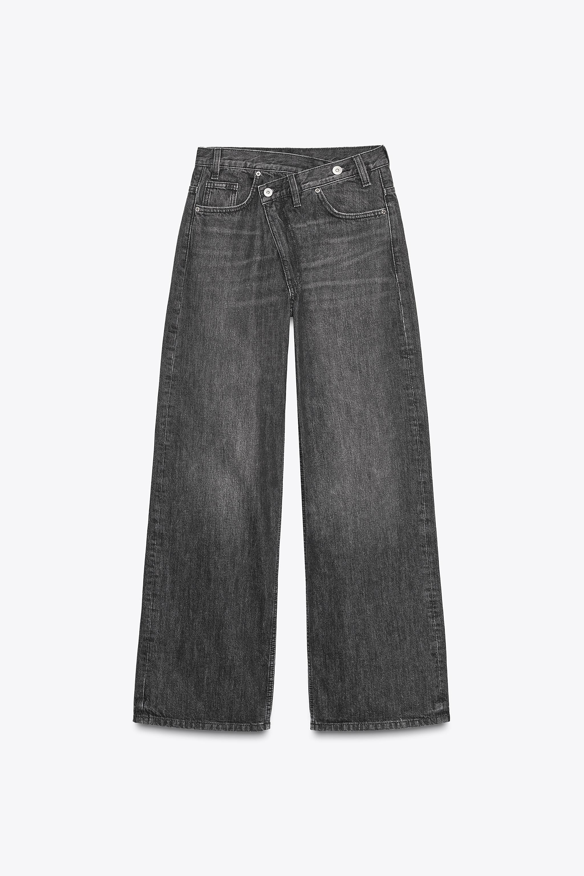 ZARA TRF ハイウエスト ワイドレッグ クロスベルト ジーンズ ブラック ZARA】 TRFハイウエストワイドレッグクロスベルトジーンズ (ZARA