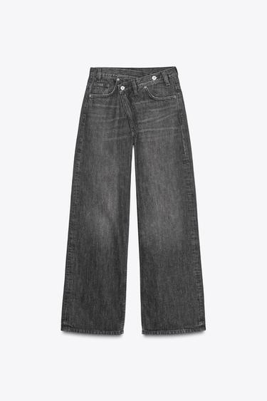TRF WIDE-LEG HIGH-WAIST JEANS WITH CROSSOVER WAIST - Black by Zara - Image 8