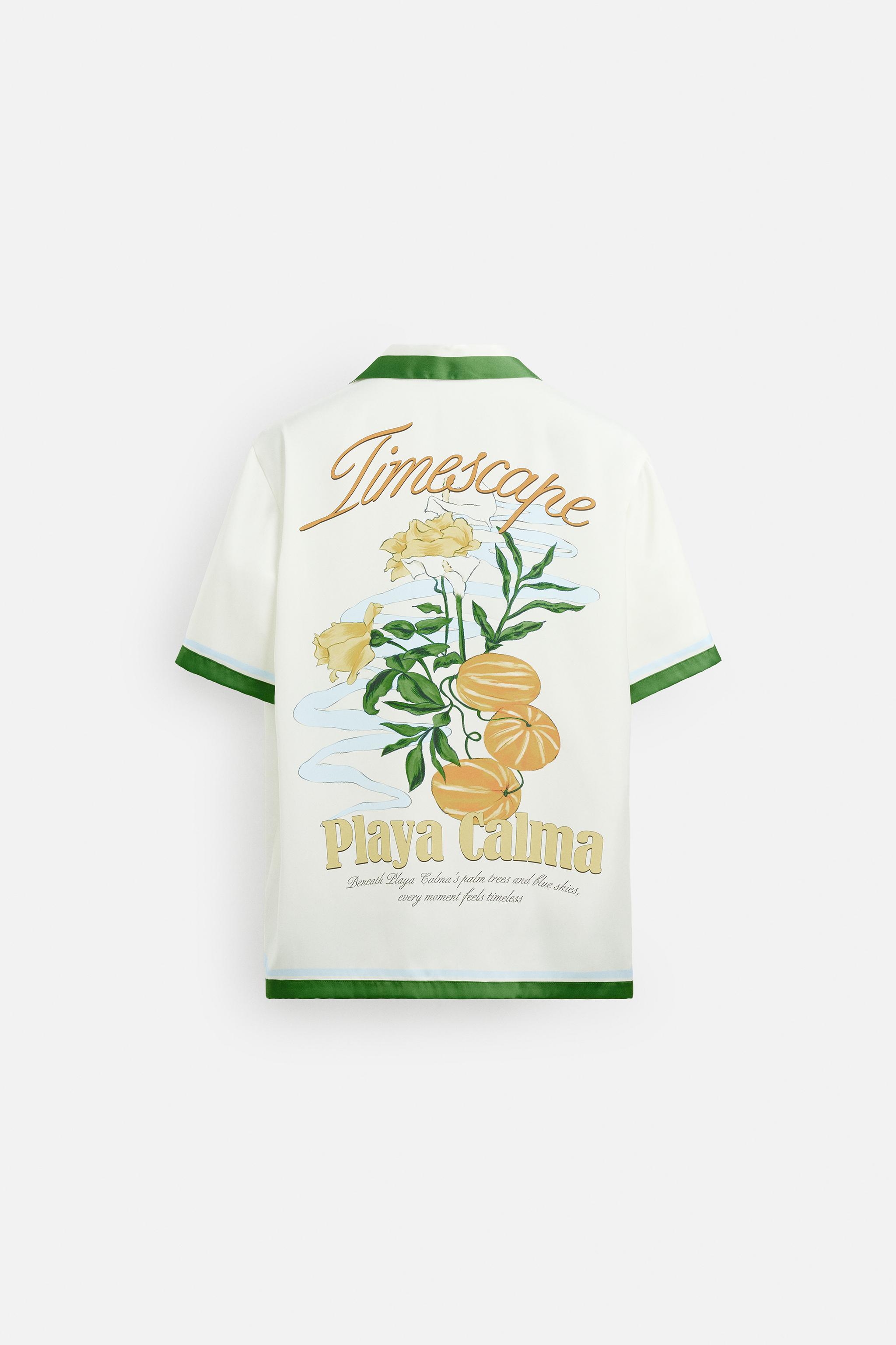 【ZARA】プリント柄サテンシャツ グリーン | 6085/460/500 PRINTED SATIN SHIRT - Green | ZARA United States