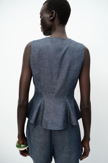 PEPLUM WAISTCOAT WITH LINEN - Light indigo by Zara - Image 4