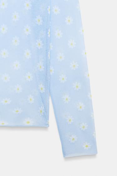 SEMI-SHEER FLORAL KNIT TOP - Pastel blue by Zara - Image 6