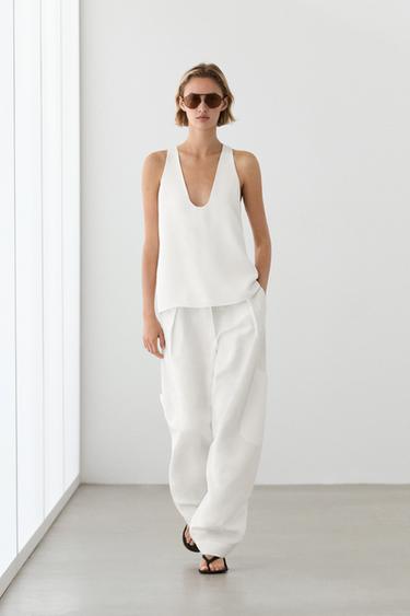 Top fluide à col en V - Blanc cassé de Zara - Image 0