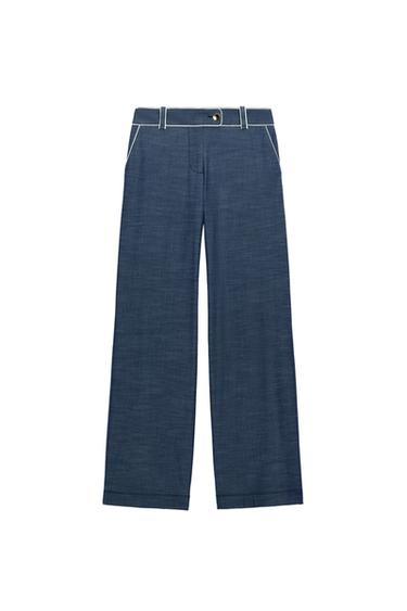 PANTALON LARGE LISERÉS CONTRASTE - Bleu de Zara