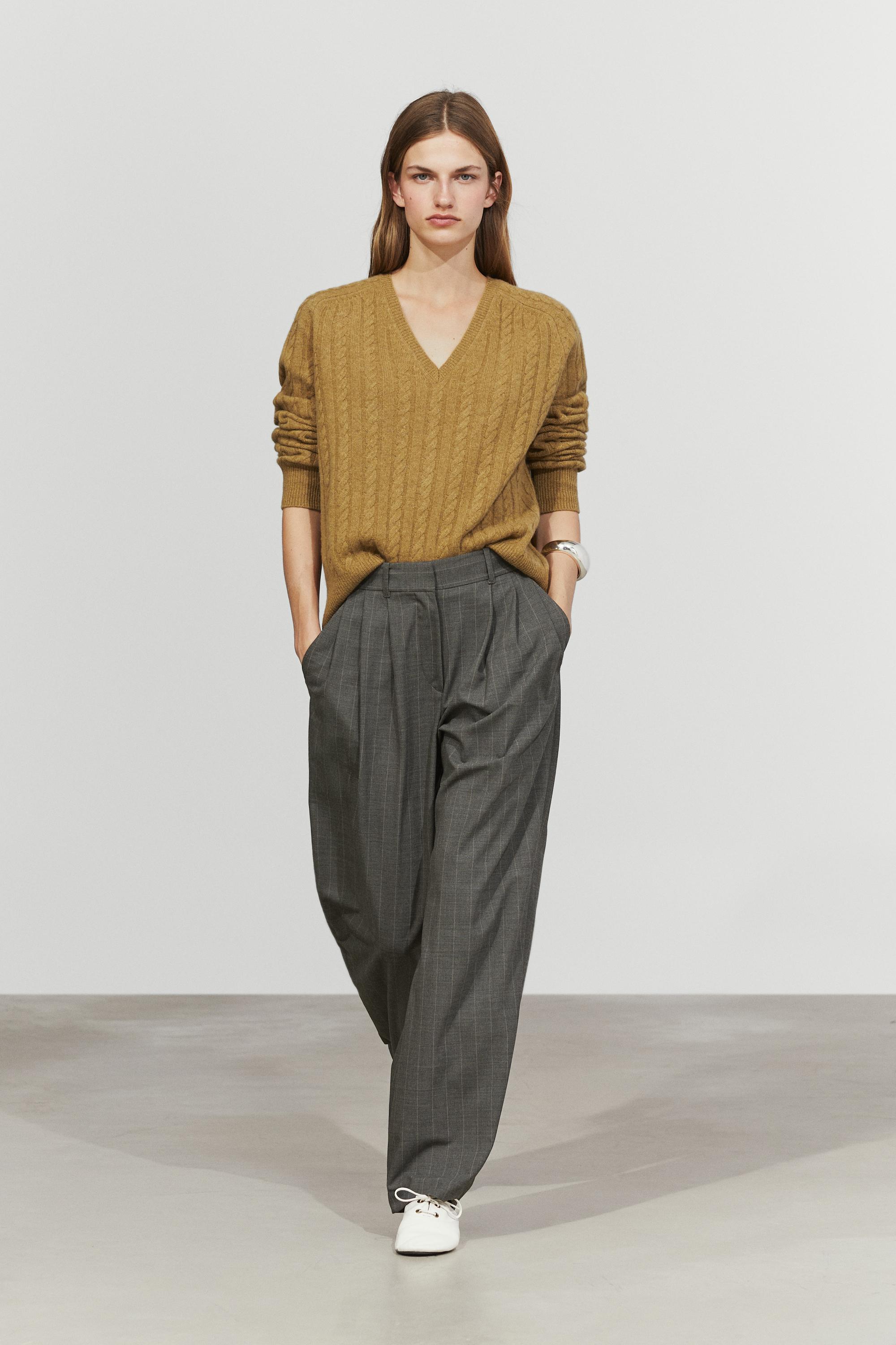Pinstripe carrot fit pants