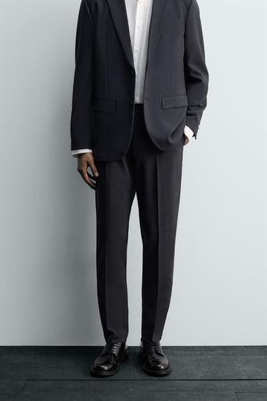 WASHABLE + QUICK DRY CHECK SUIT TROUSERS - Navy blue by Zara