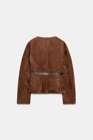 FAUX SUEDE BLAZER WITH BELT - Caramel by Zara