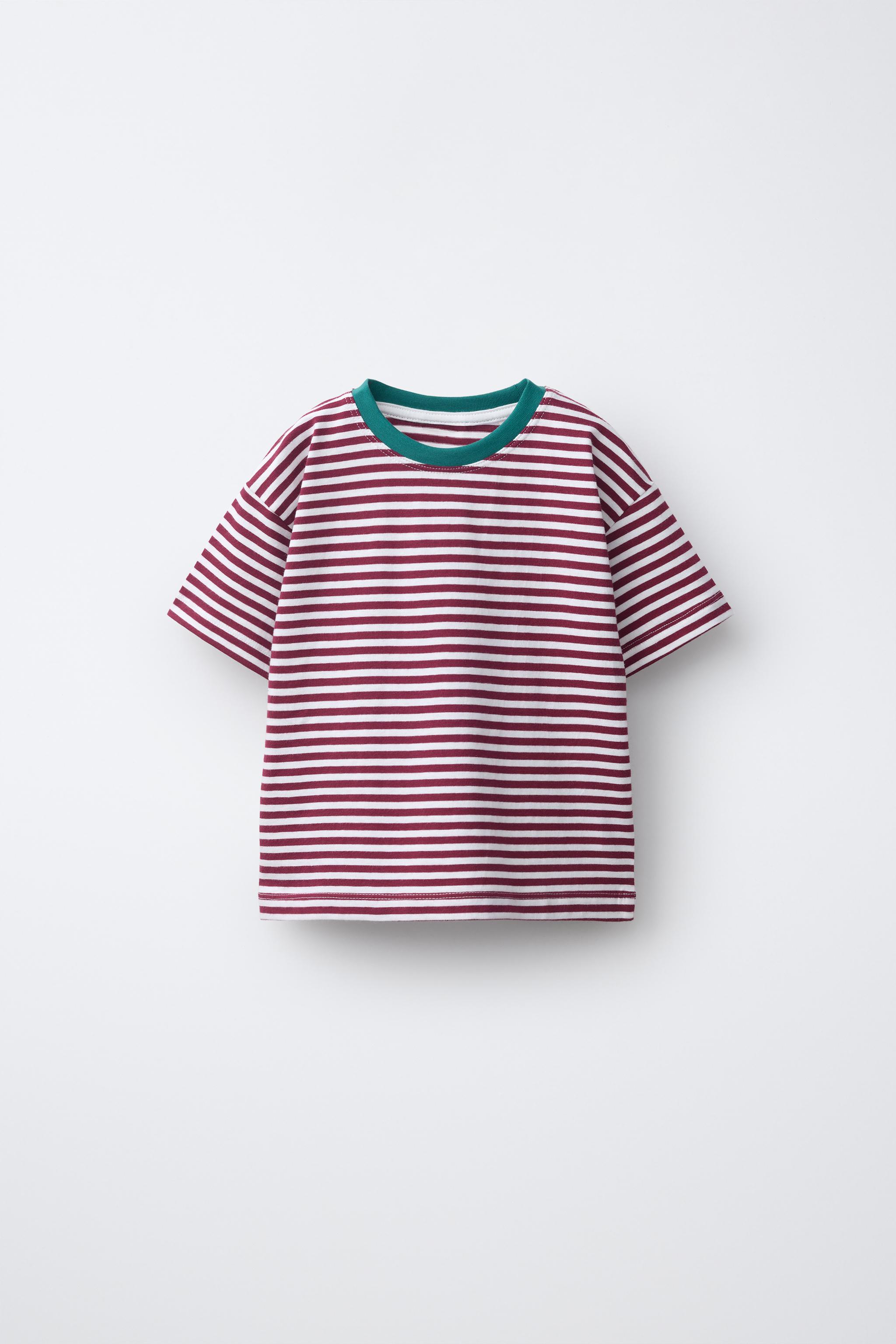 STRIPED CONTRAST NECK T-SHIRT — White / Maroon