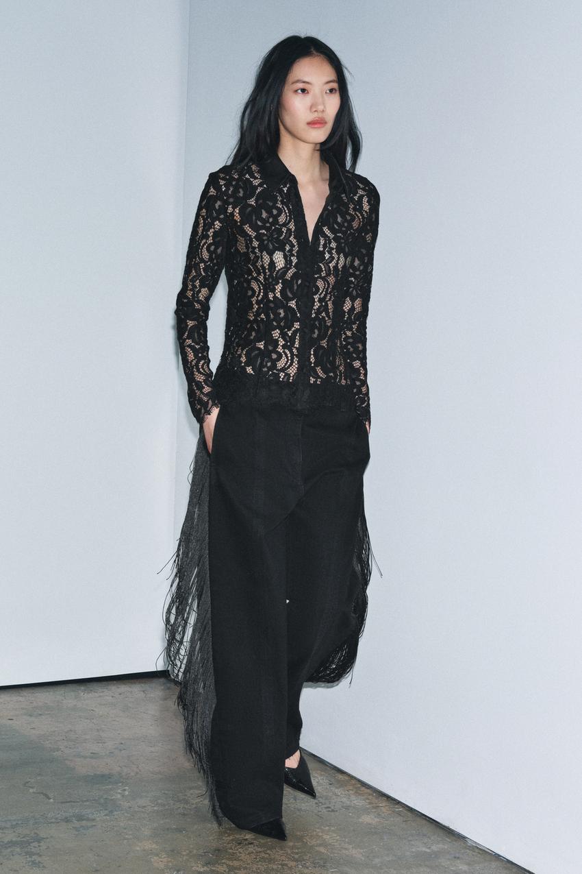 ZW COLLECTION LACE SHIRT - Black | ZARA United States