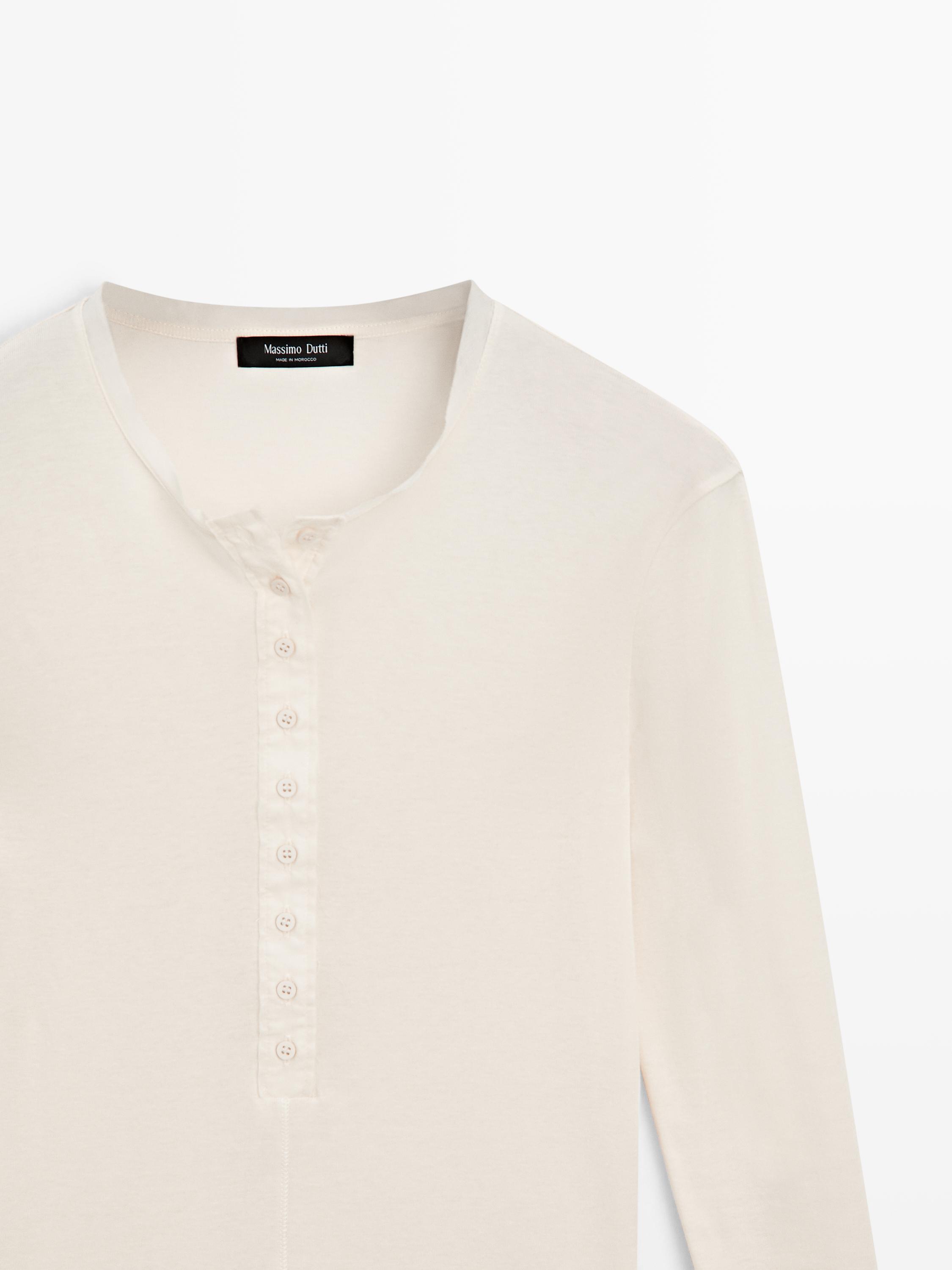 Button-up cotton T-shirt