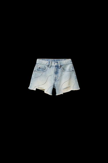 RIPPED DENIM BERMUDA SHORTS WITH GLITTER DETAIL - Blue von Zara - Bild 0
