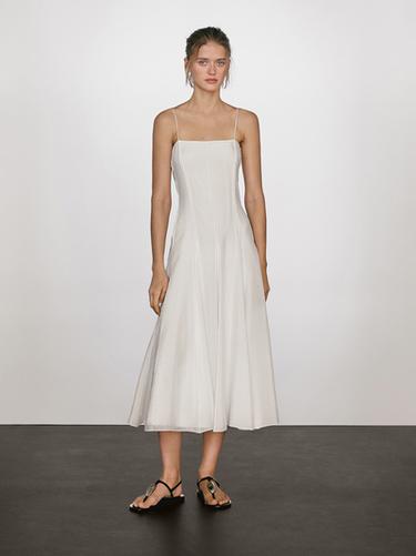 Vestido largo tirantes fluido - Crudo de Zara