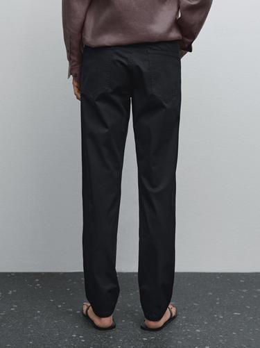 Zara Slim-fit lightweight textured weave denim trousers - Navy blue