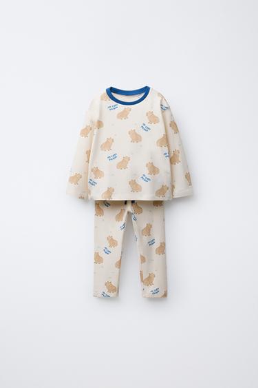AGES 2-6/ CAPYBARA PRINT T-SHIRT AND TROUSERS PYJAMAS - camel by Zara