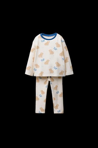 AGES 2-6/ CAPYBARA PRINT T-SHIRT AND TROUSERS PYJAMAS - camel by Zara - Image 0