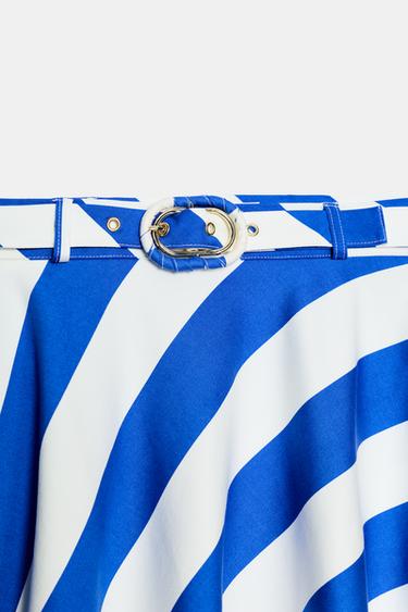 JUPE MI-LONGUE RAYURES CEINTURE - Bleu / Blanc de Zara - Image 7