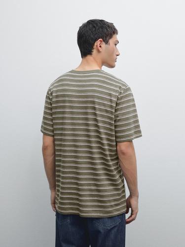 Zara Striped cotton and linen t-shirt - Green