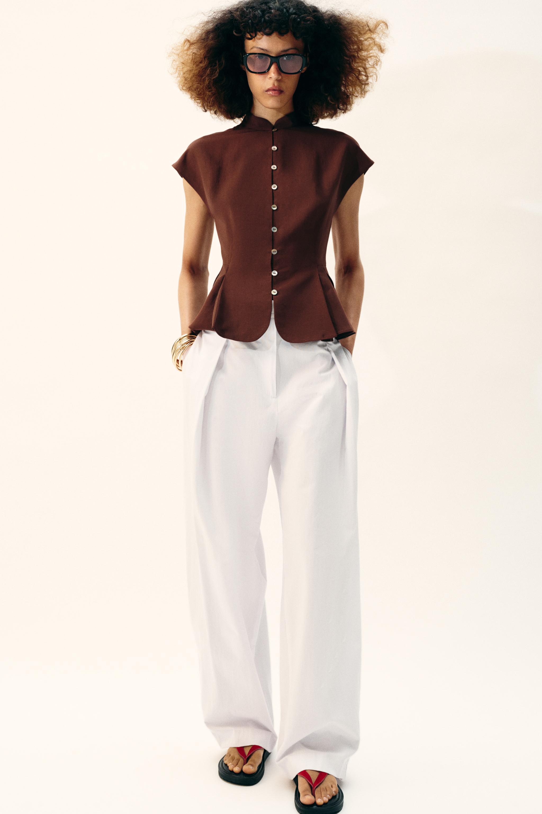 PLEATED PEPLUM TOP - Light brown | ZARA India