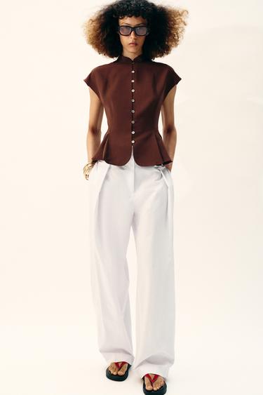 TOP PEPLUM PINZAS - Marrón claro de Zara
