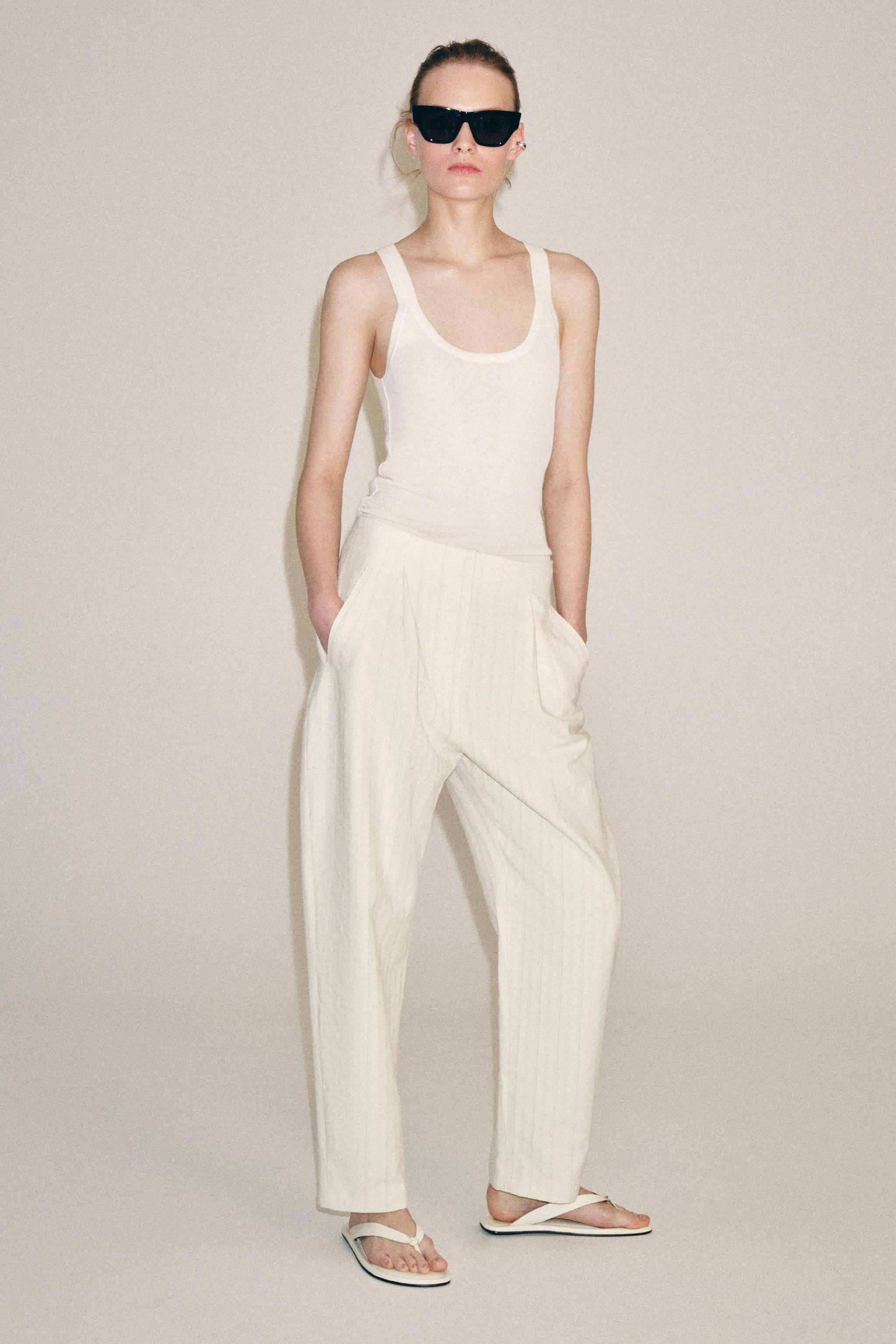 ZW COLLECTION STRIPED BARREL PANTS — Ecru