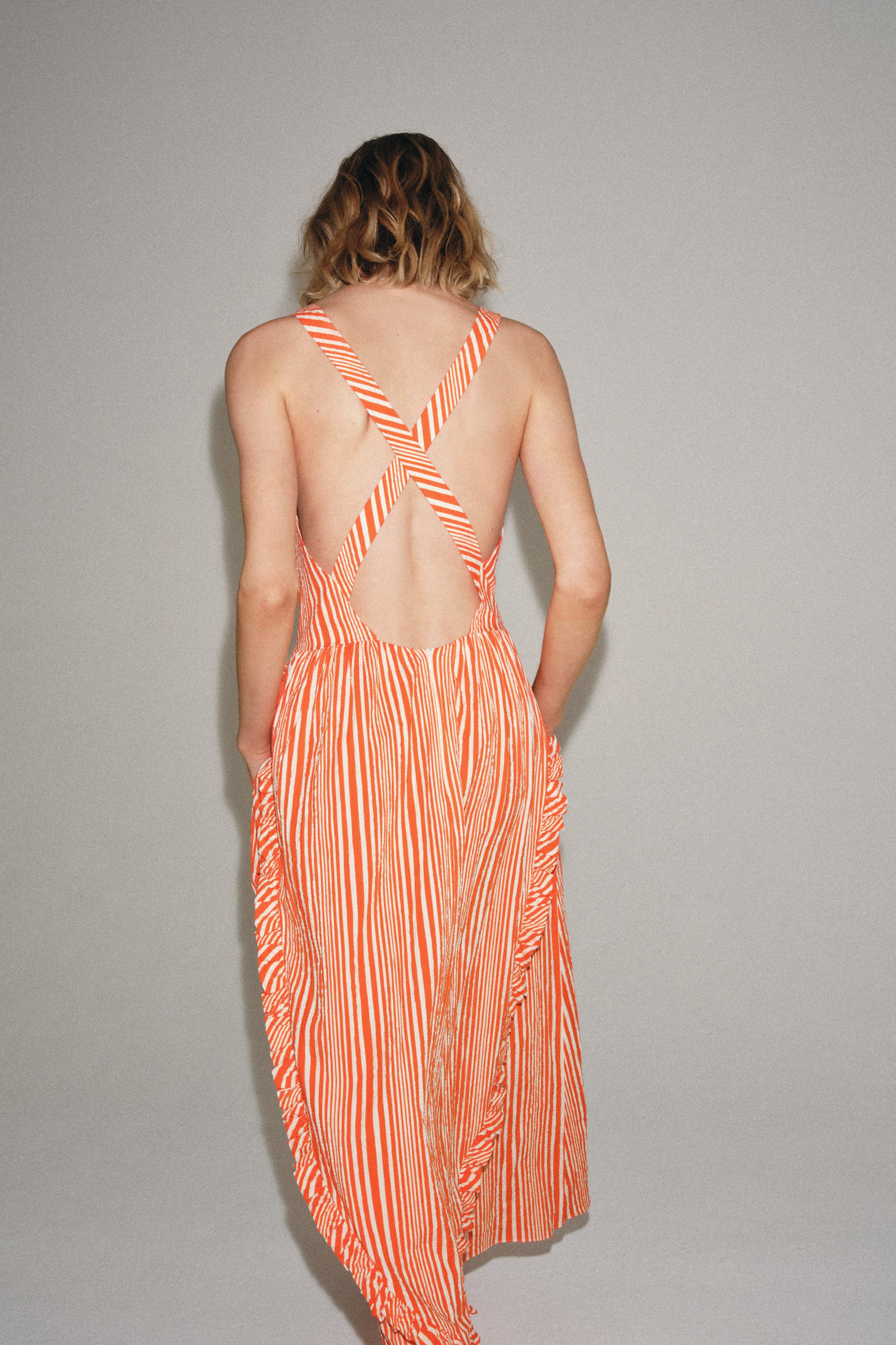 Zara ZW COLLECTION ÇİZGİLİ MİDİ ELBİSE görsel 3