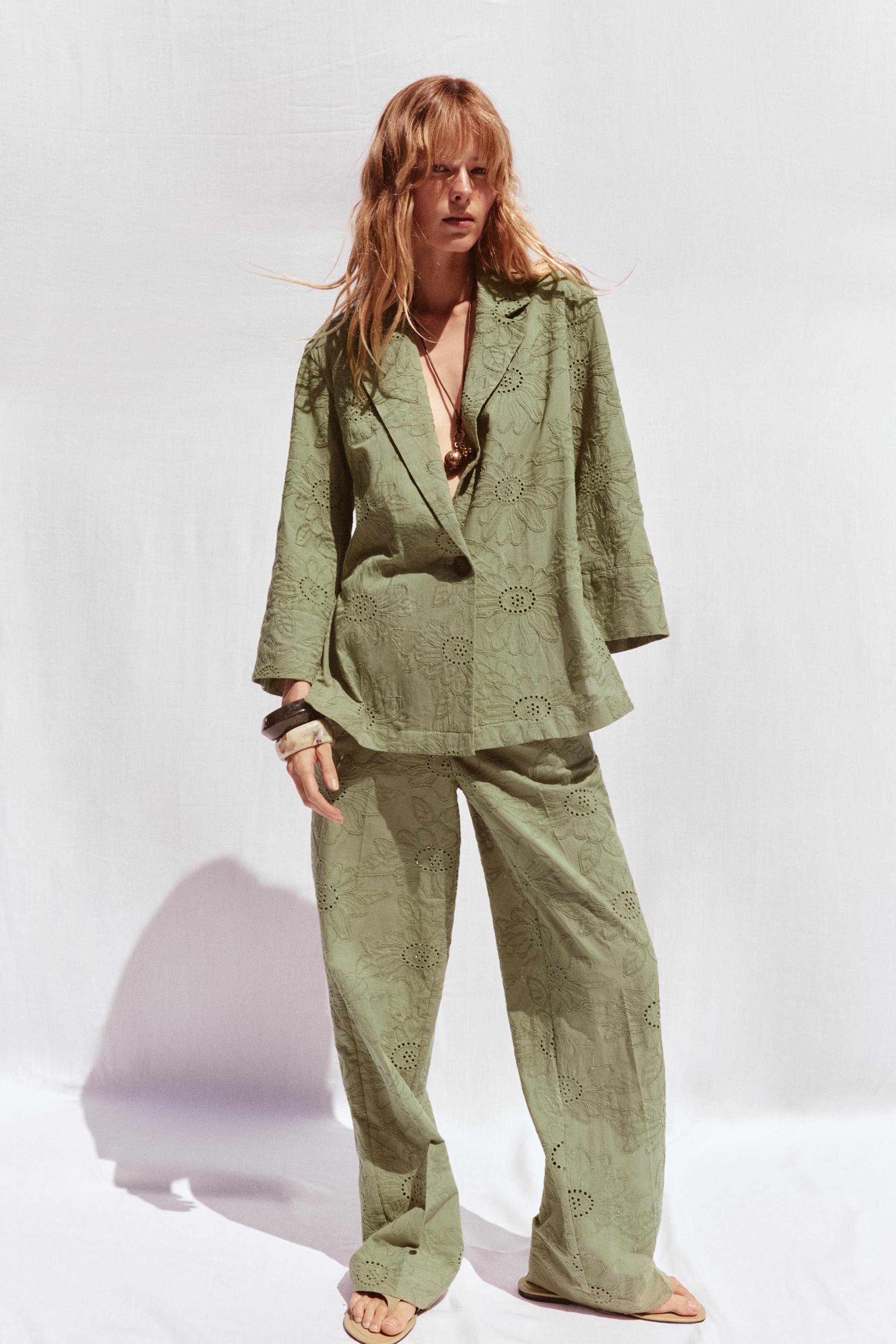 STRAIGHT LEG PANTS WITH OPENWORK EMBROIDERY