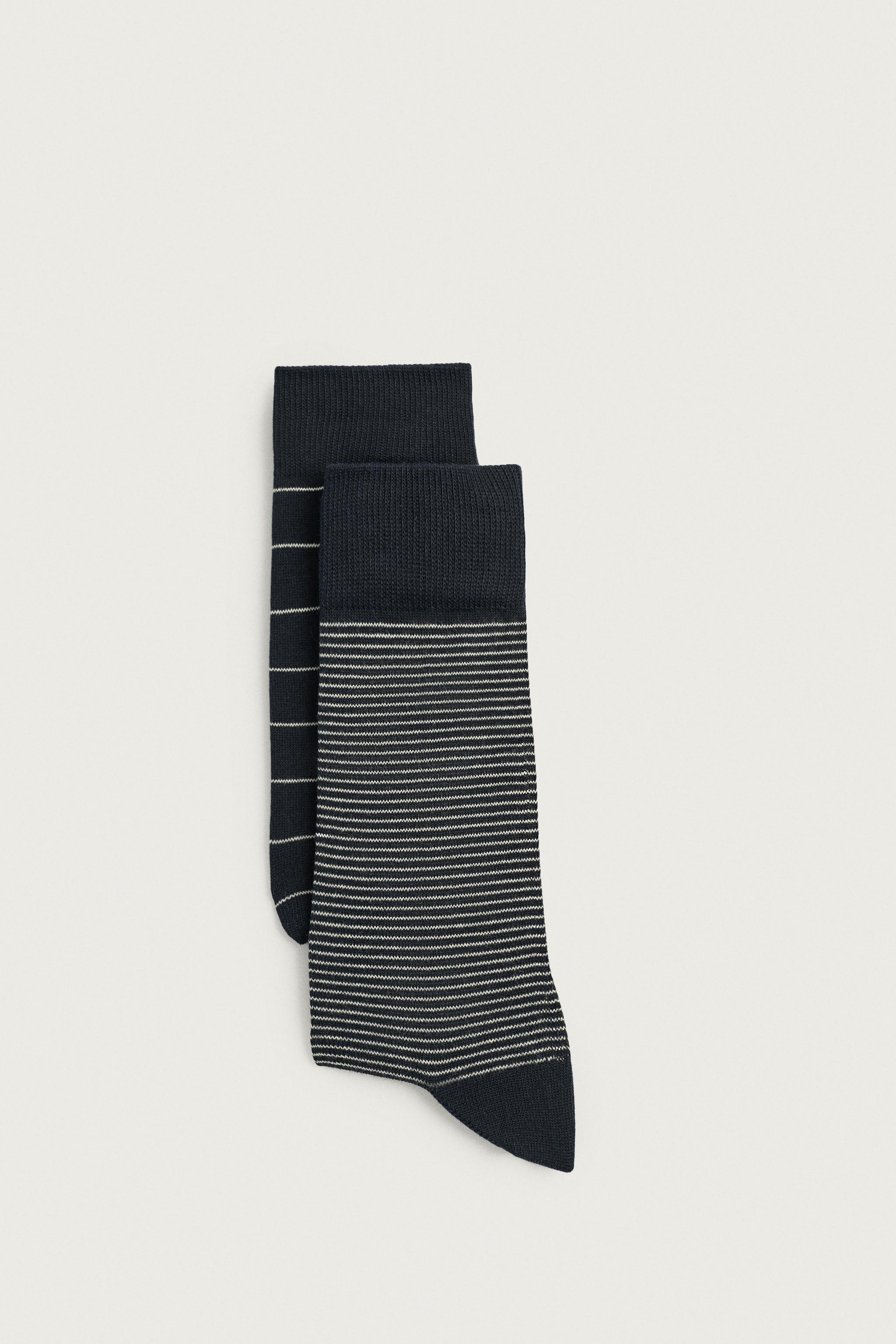 COMBINED STRIPED SOCKS 2-PACK — Navy blue