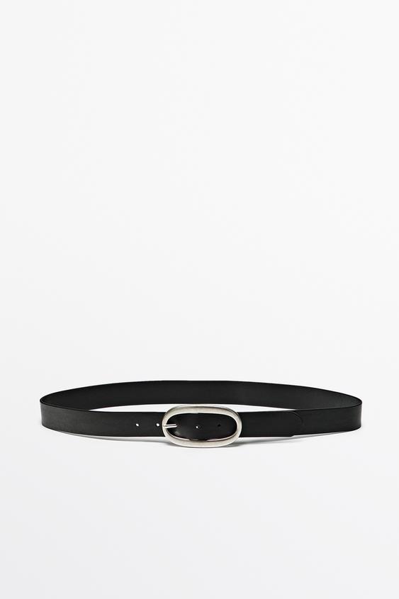 Ceinture boucle ovale en cuir nappa - Noir de Zara - Image 0